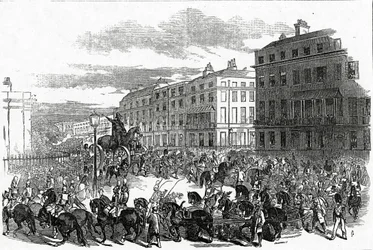 De Grote Processie van het Wellington Standbeeld in Park Lane, gepubliceerd in de 